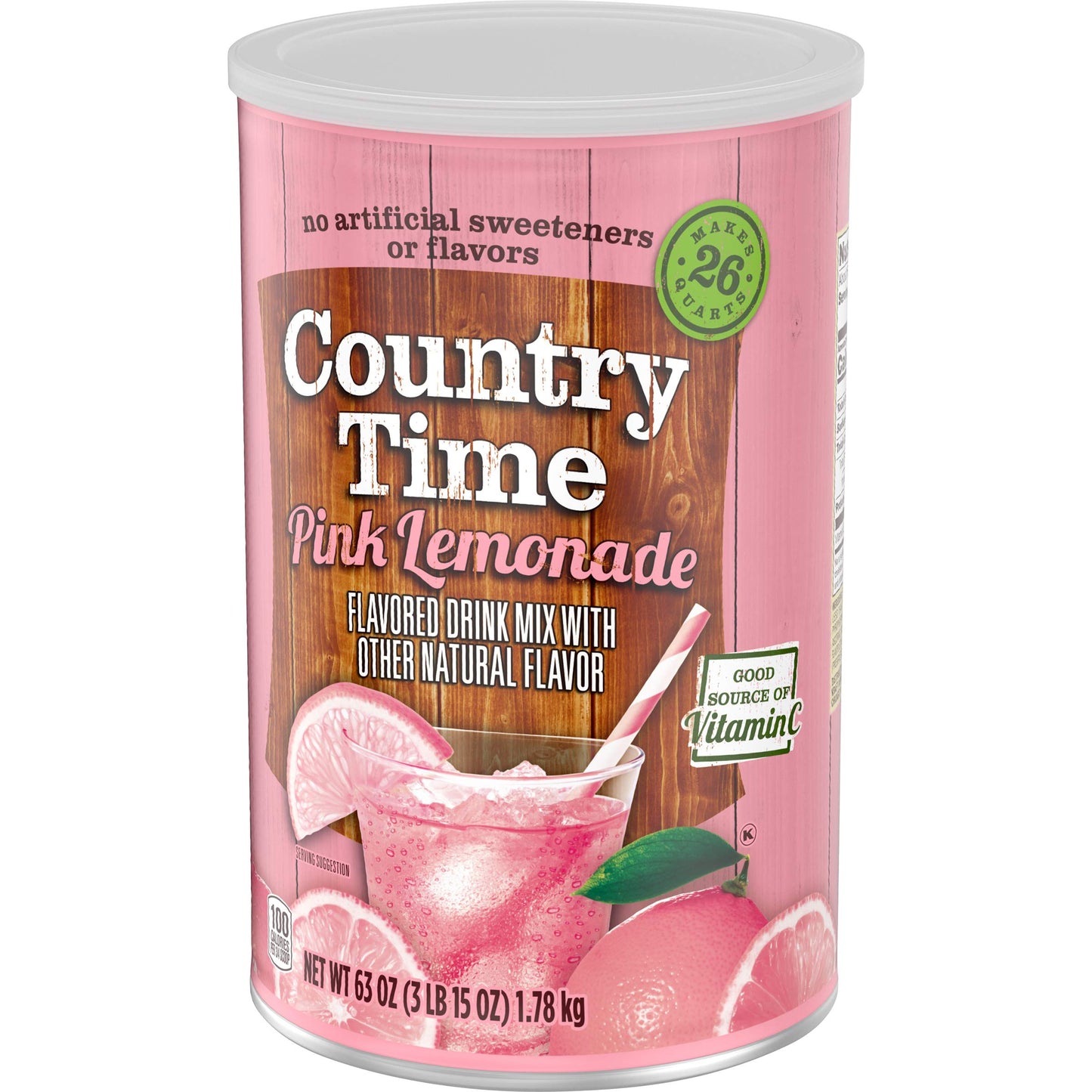 Country Time Pink Lemonade Naturally Flavored Powdered Drink Mix 63 oz Canisters (Pack of 2)
