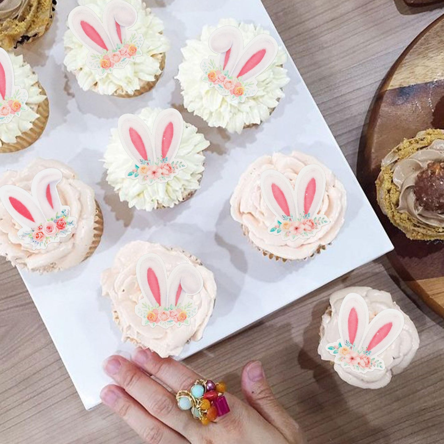 Keaziu 40-Pack Edible Wafer Paper Cupcake Toppers for Easter Bunny Party Decorations - Ears