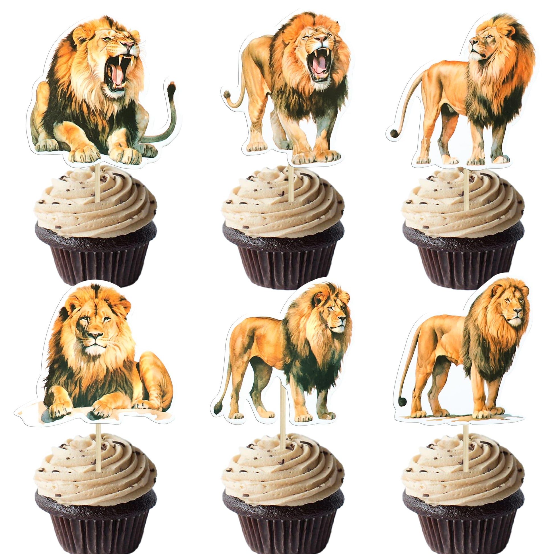 Gyufise 36Pcs Lion Animal Cupcake Toppers & Picks - Lion Birthday Decorations for Baby Shower & Animal Theme Party Cake Decor Su