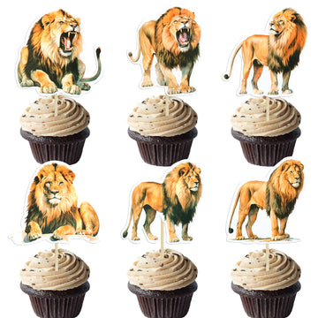 Gyufise 36Pcs Lion Animal Cupcake Toppers & Picks - Lion Birthday Decorations for Baby Shower & Animal Theme Party Cake Decor Su