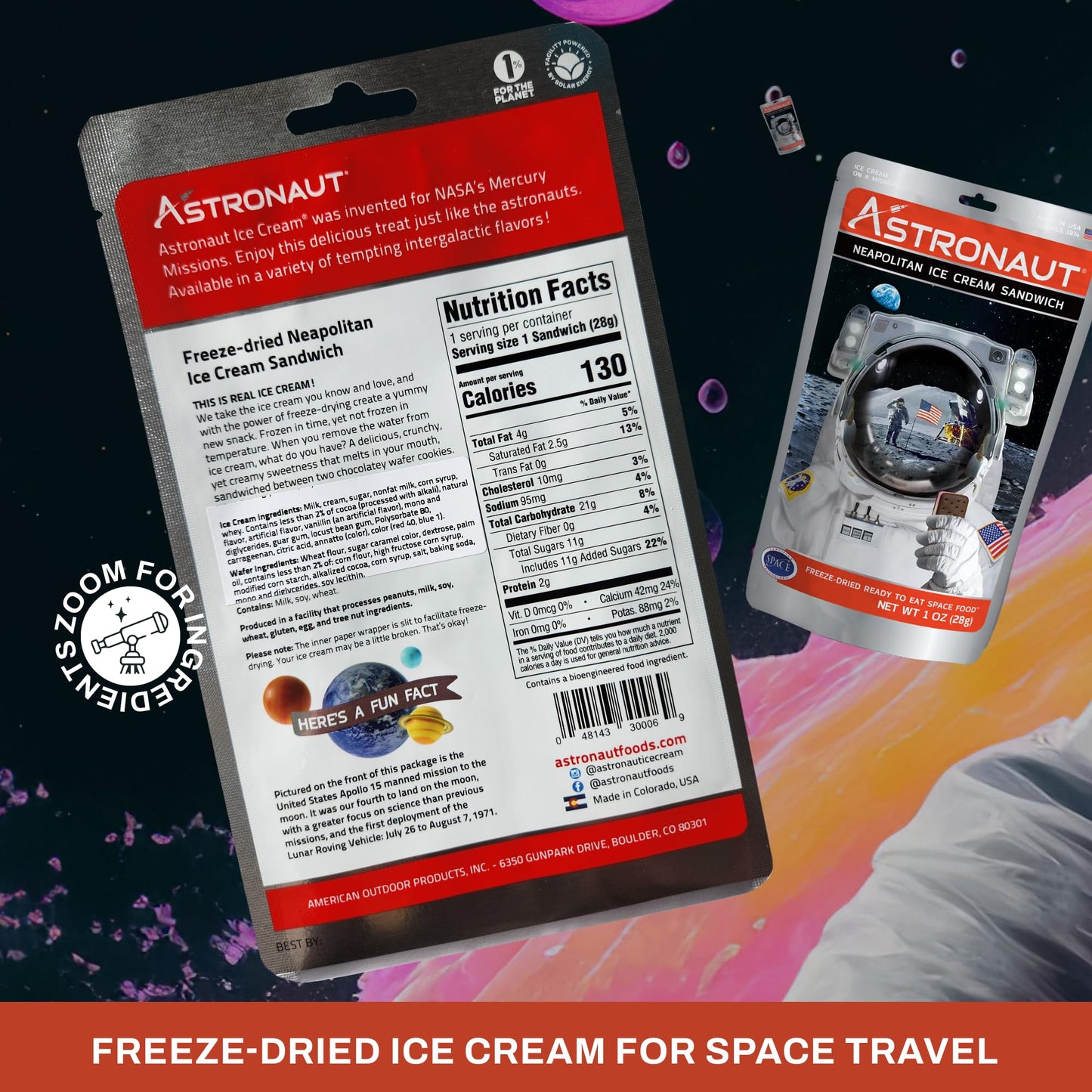 Astronaut Foods Freeze-Dried Ice Cream Sandwich, Nasa Space Dessert, Neapolitan, 12 Count