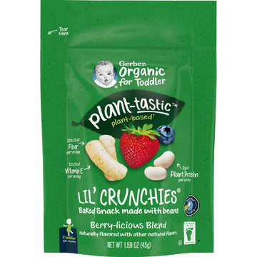 Gerber Toddler Food, Organic Lil Crunchies, Plant-Tastic, Berry-Licious Blend, Toddler Snacks, Baby Food, Baby Snacks, 1.59 Ounc