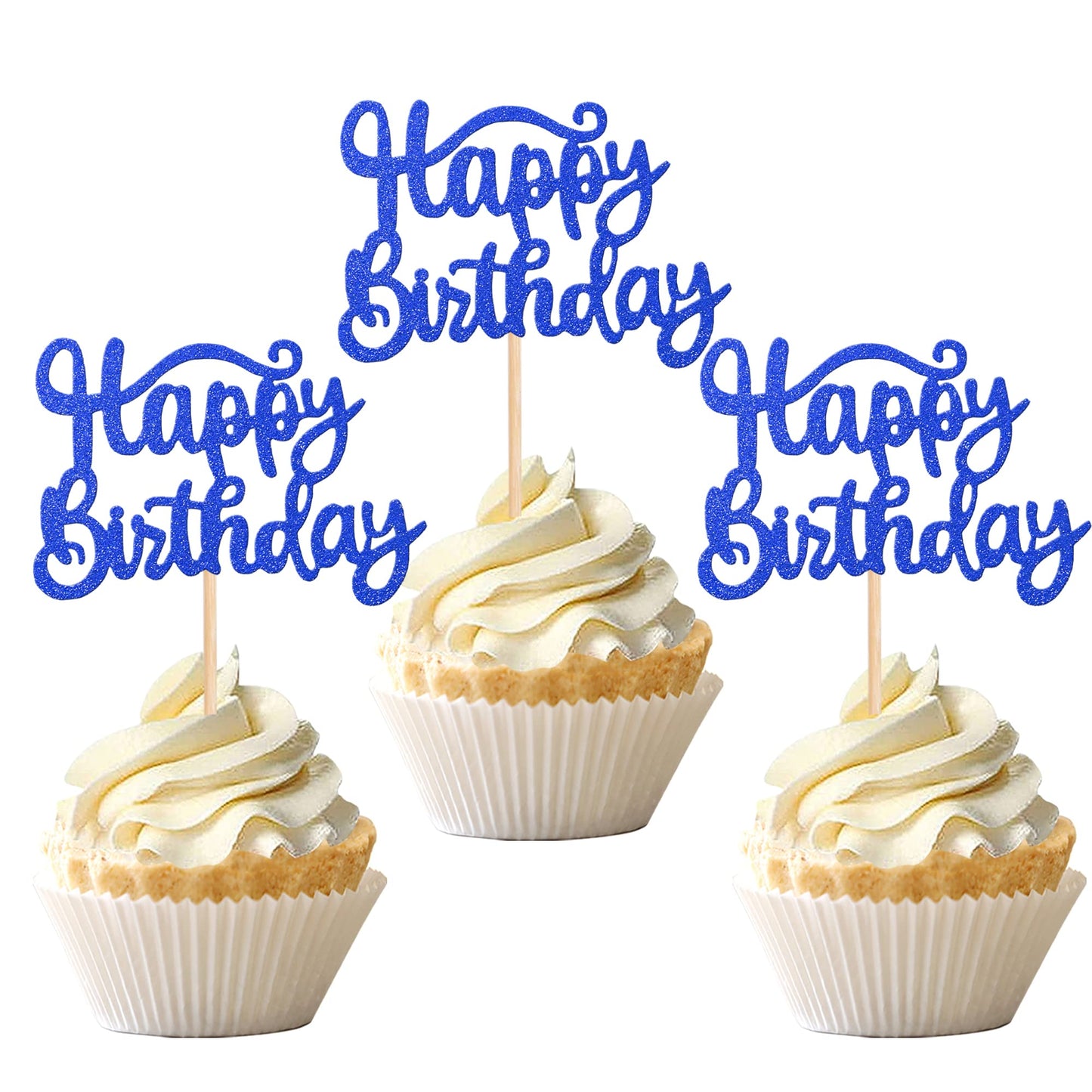 ZHUOWEISM 36 PCS Cupcake Toppers Glitter Decoration for Birthday Party, Dark Blue, Small, Bamboo