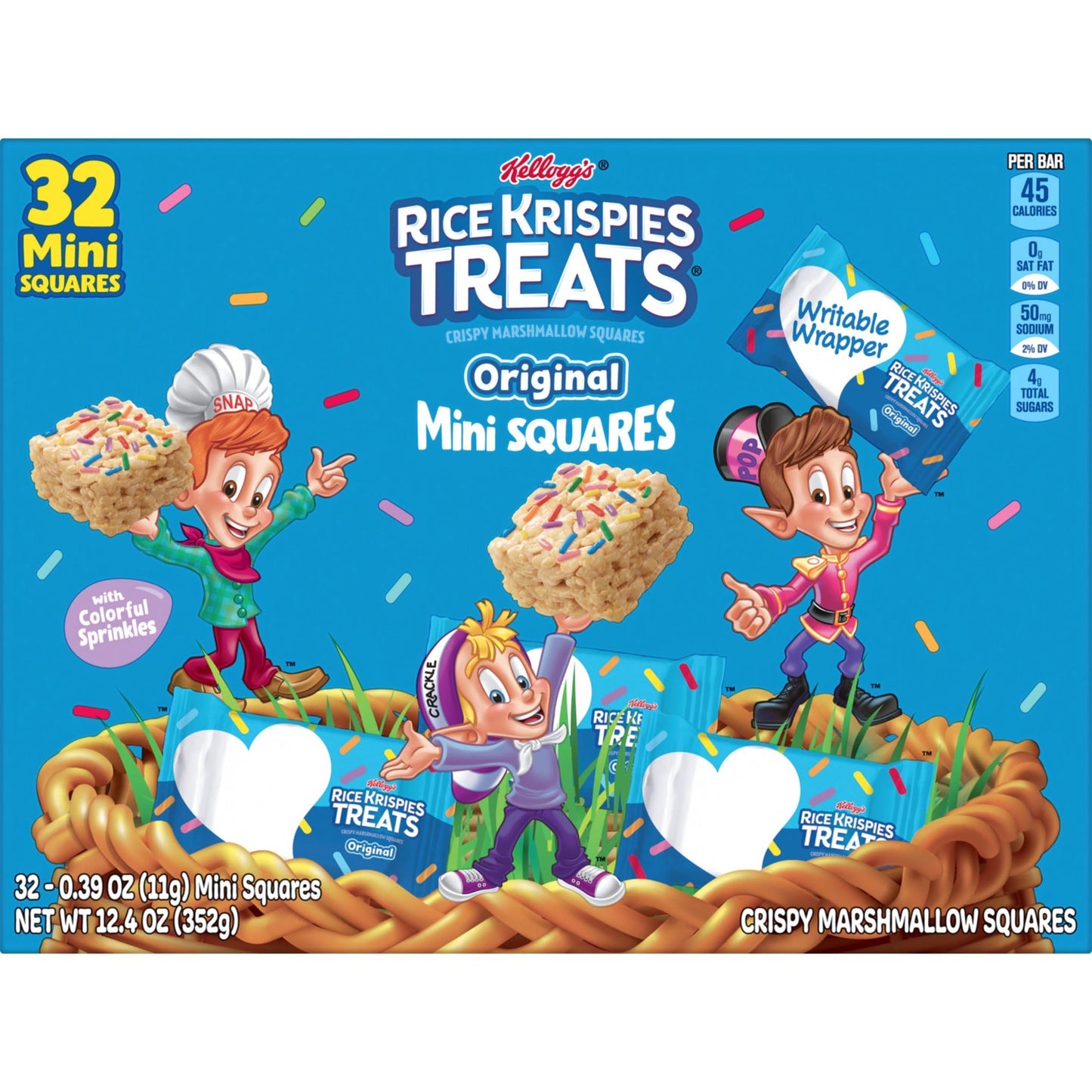 Rice Krispies Treats Mini Marshmallow Squares, Easter Cereal Bars, Original with Sprinkles, 32 Count, 12.4oz Box