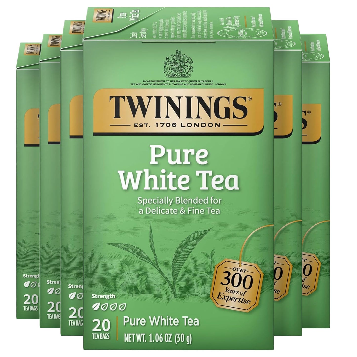 Twinings Pure White Tea Individually Wrapped Bags, 20 Count (Pack of 6), Light & Fresh, Caffeinated, Enjoy Hot or Iced, 120 Teab