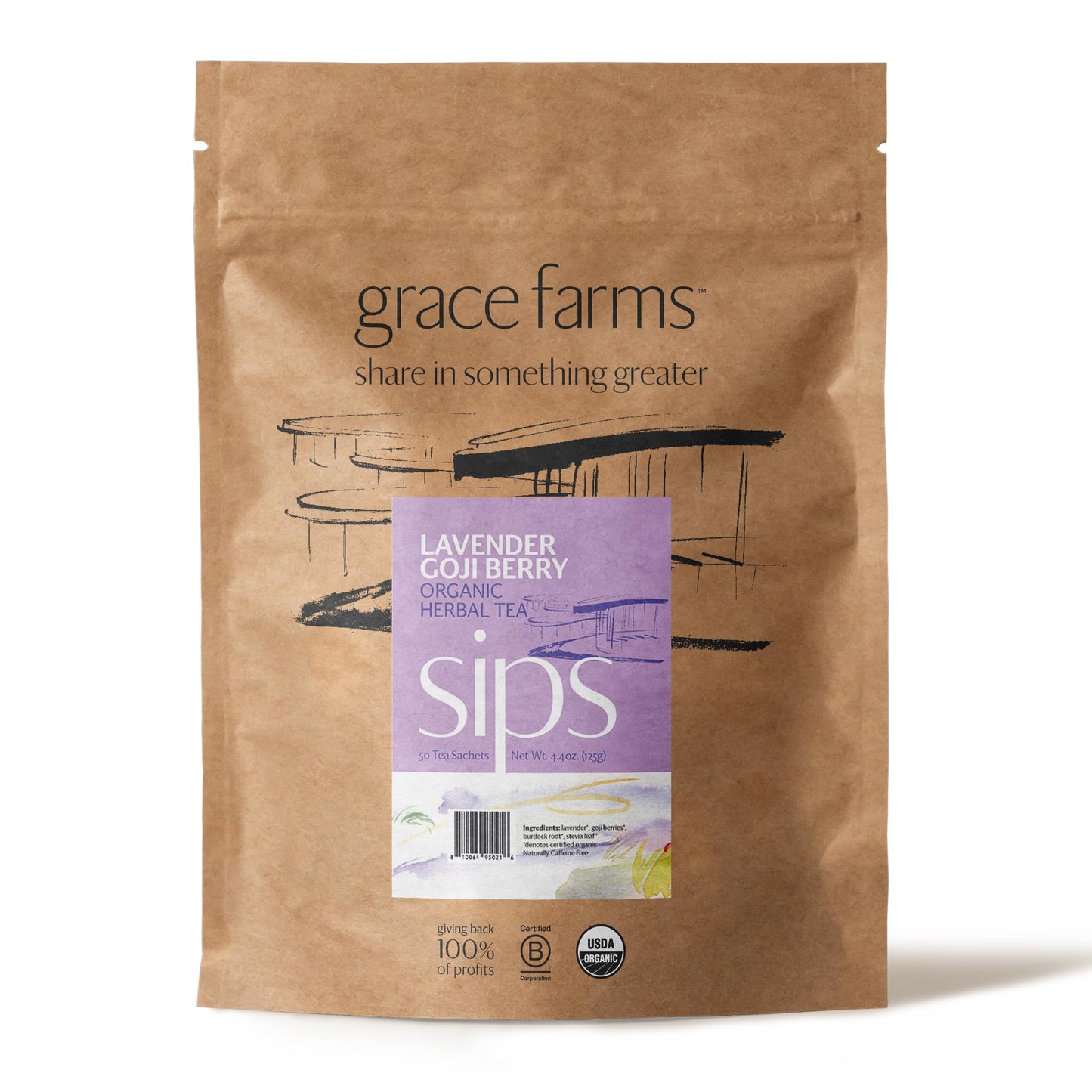 Grace Farms Herbal Teas - Lavender Goji Berry, Caffeine Free, Organic, 50 Sachet Pouch