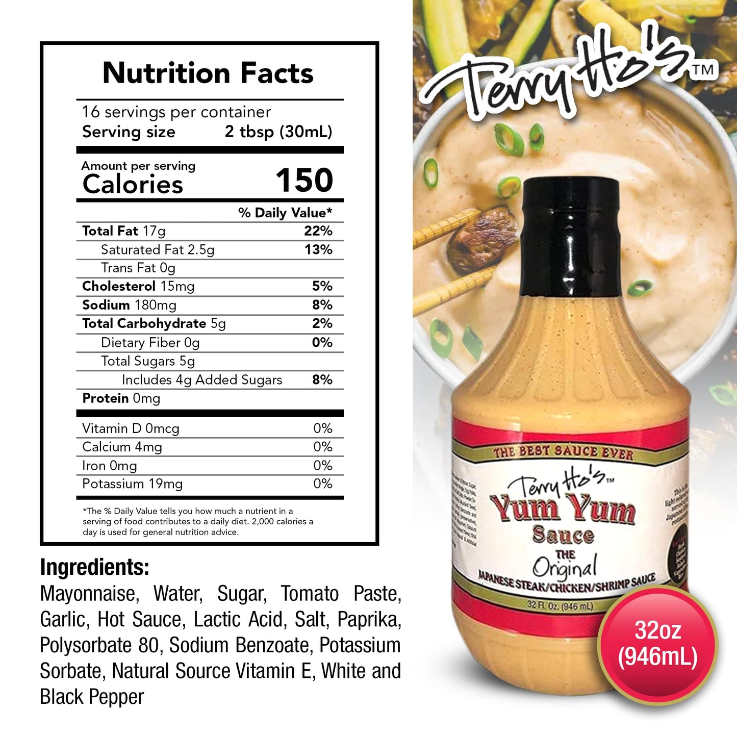 Terry Hos Yum Yum Sauce Original - Sweet And Tangy Mayonnaise-Based Sauce For Dipping, Marinade, And Dressing - Cocktail Sauce For Shrimp, Japanese Steak, Chicken, Pork, And Vegetable Salad - 32Oz (Pack Of 1)