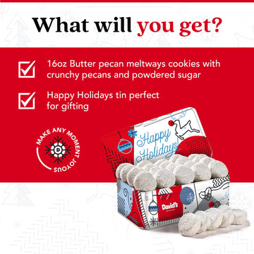 Davids Cookies Happy Holiday Butter Pecan Meltaway Cookies Gift Basket - Butter Cookies With Crunchy Pecans - Soft And Gourmet M