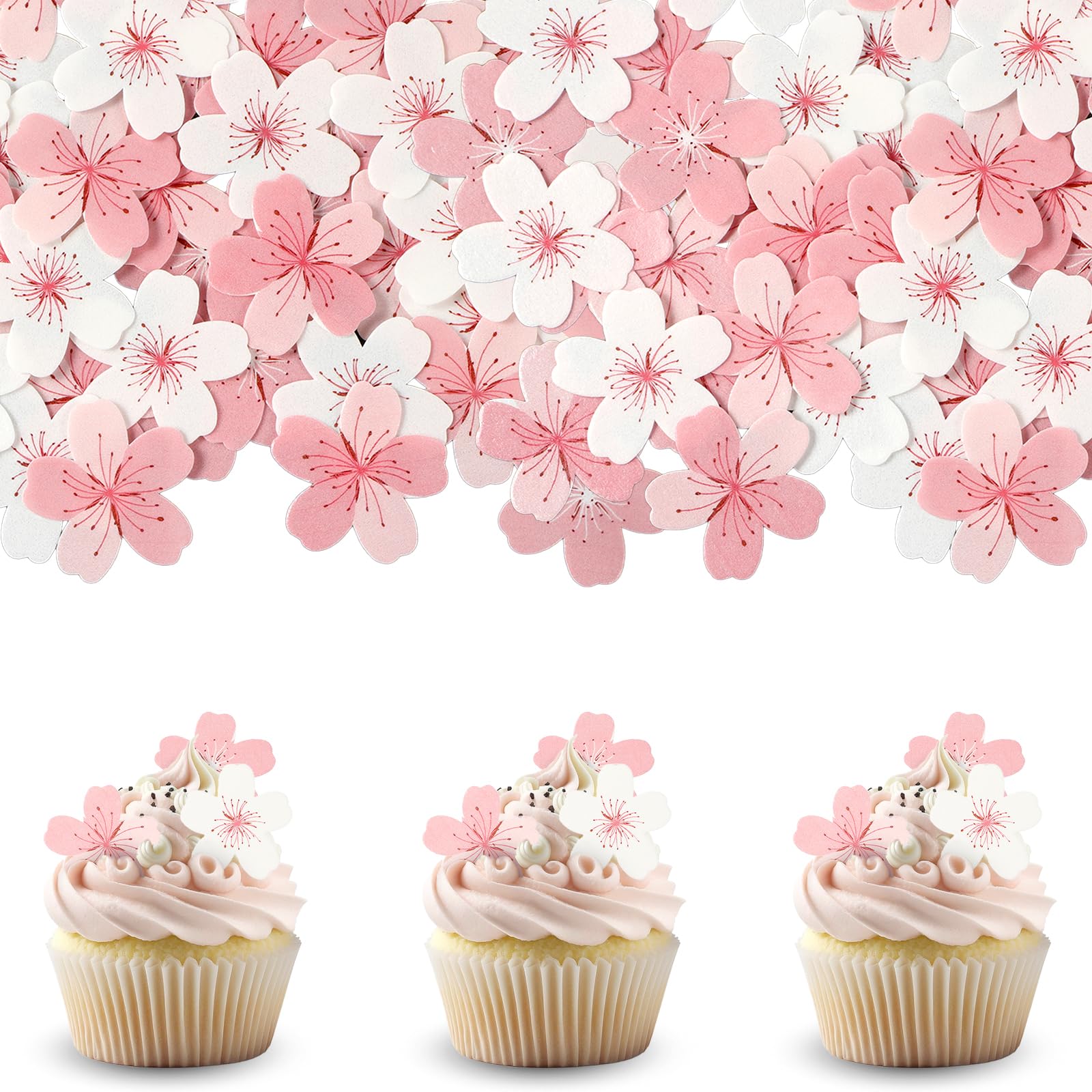 60 Pcs Flower Cupcake Toppers Cake Topper Edible Flowers Cake Decorations Wafer Paper Pink Cherry Blossom Flowers Decorations For Bridal Engagement Baby Shower Birthday Party Food Decoration Supplies