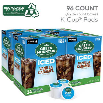 Green Mountain Coffee Roasters Iced Vanilla Caramel, Single Serve Keurig K-Cup Pods, Flavored Iced Coffee, 96 Count (4 Packs Of 24)