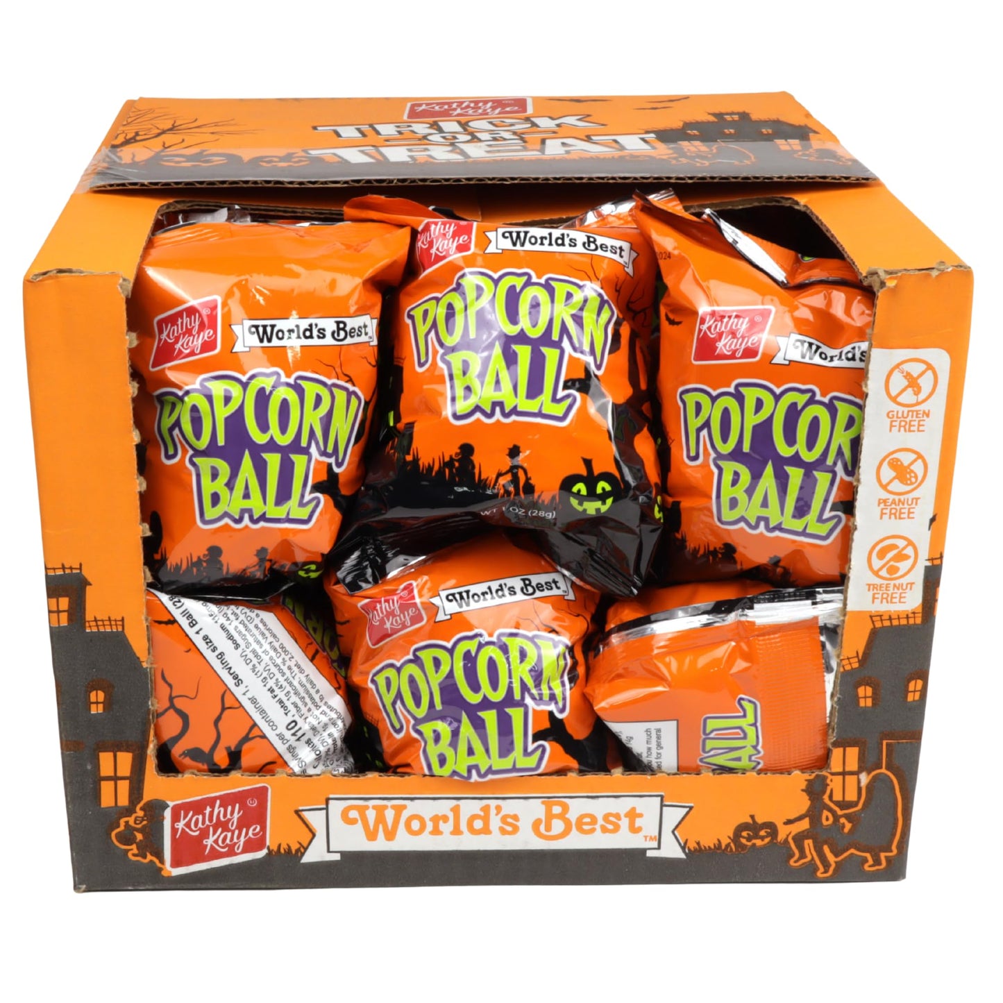Kathy Kaye Halloween Popcorn Balls - Crunchy Sweet Treats for Trick-or-Treaters & Parties - Individually Wrapped 1 oz Snacks - G