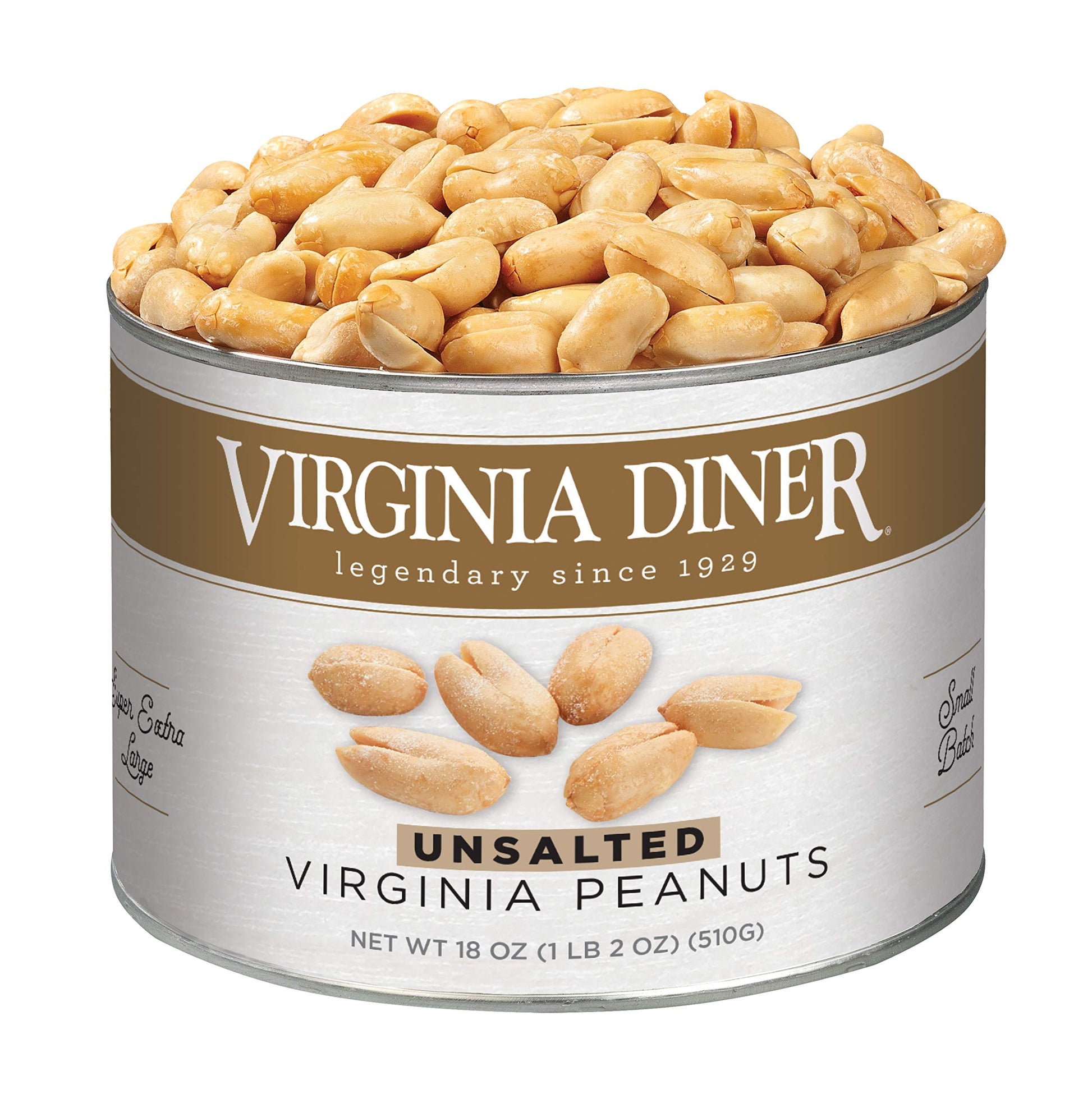Virginia Diner Unsalted Virginia Peanuts - Xl Gourmet Natural Peanuts Non-Gmo, Preservative Free Gifts From Virginia Since 1929-18 Oz Can