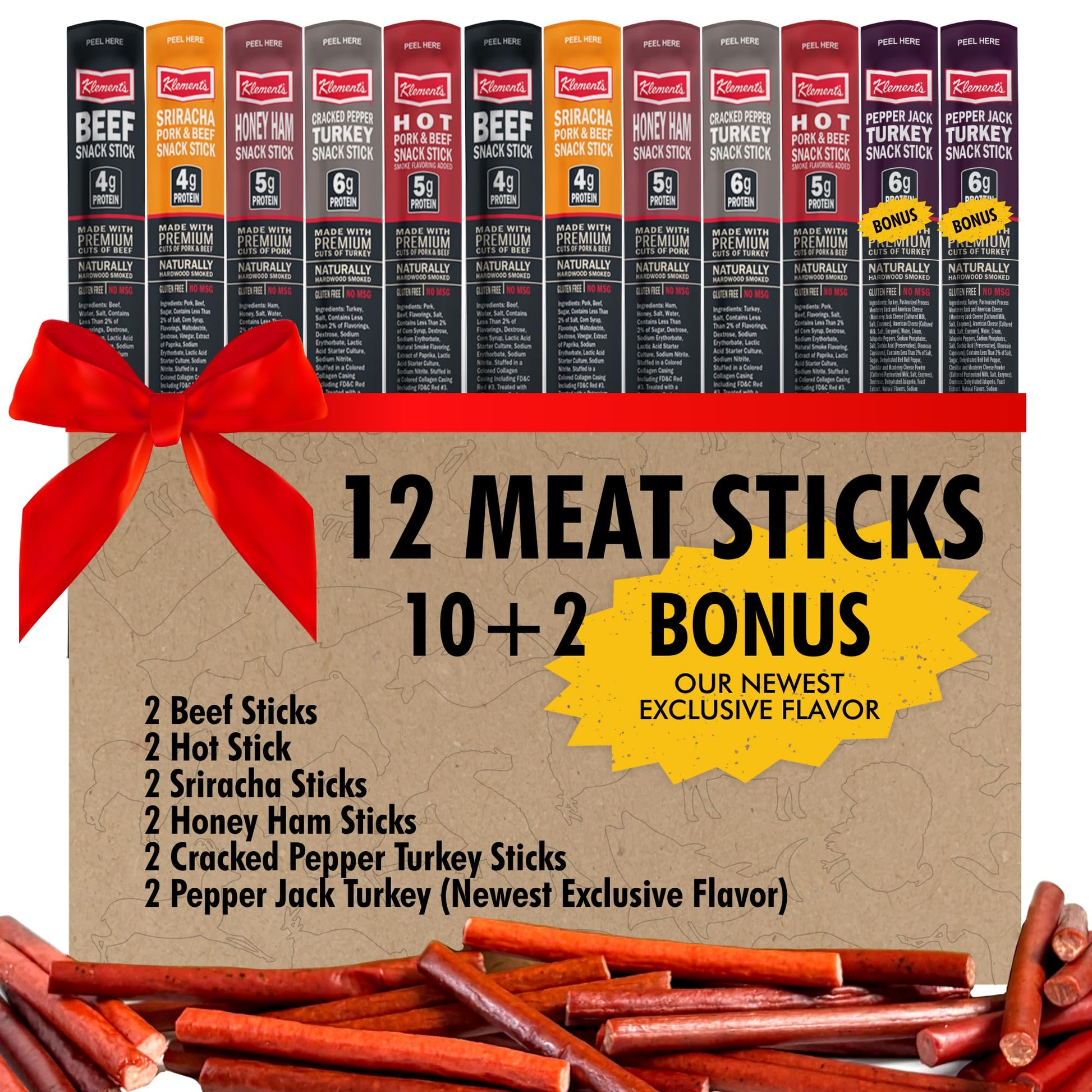 Jerky.Com 12-Pack Meat Stick Variety Pack - Includes Bonus Pepper Jack Turkey Sticks - Bold Meat & Snack Sticks Sampler | High Protein, Low Carb, Keto Friendly | Turkey, Ham, Pork, Beef Jerky Variety Pack | Jerky Gifts For Men