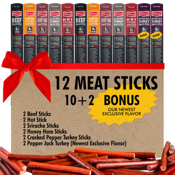 Jerky.Com 12-Pack Meat Stick Variety Pack - Includes Bonus Pepper Jack Turkey Sticks - Bold Meat & Snack Sticks Sampler | High Protein, Low Carb, Keto Friendly | Turkey, Ham, Pork, Beef Jerky Variety Pack | Jerky Gifts For Men