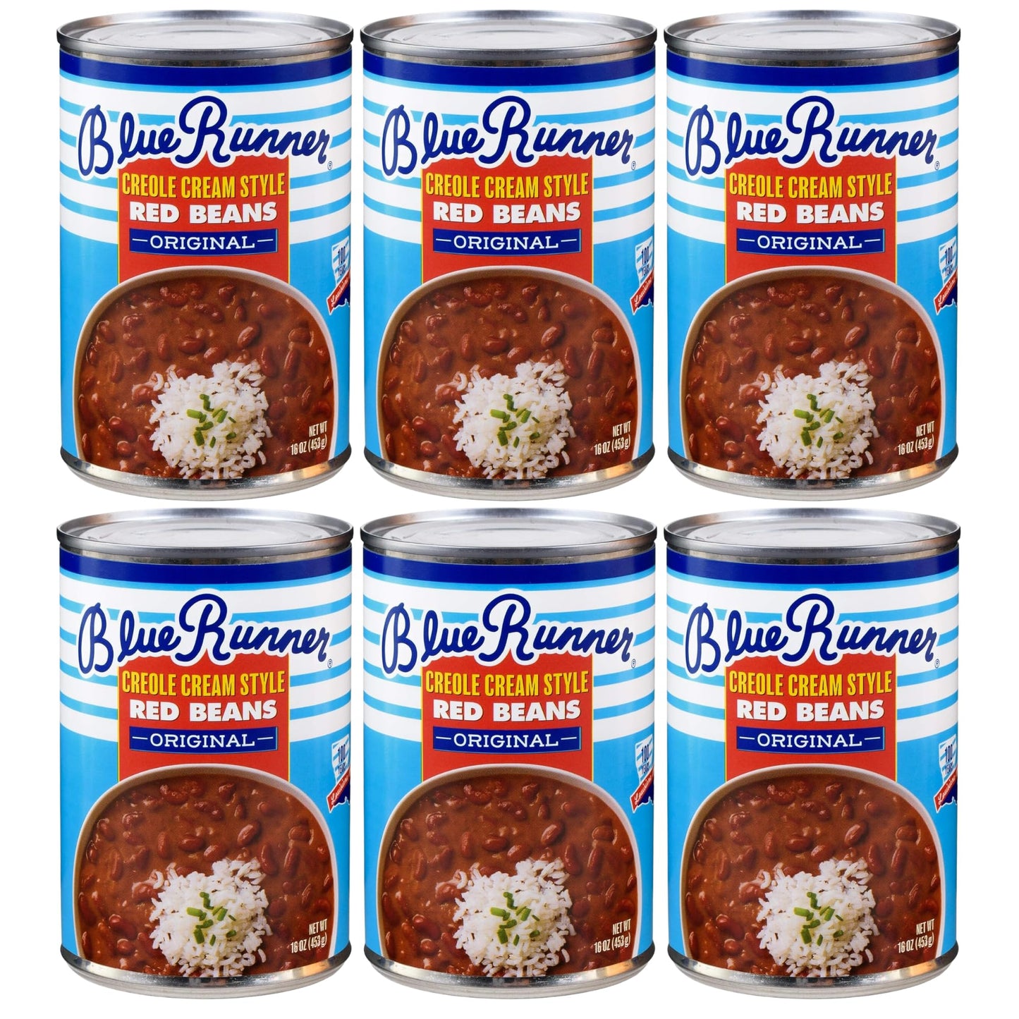 Blue Runner Creole Cream Style Red Beans 16 Oz (Pack Of 6) - New Orleans Best Authentic Red Beans - Slow Cooked to Perfection - 