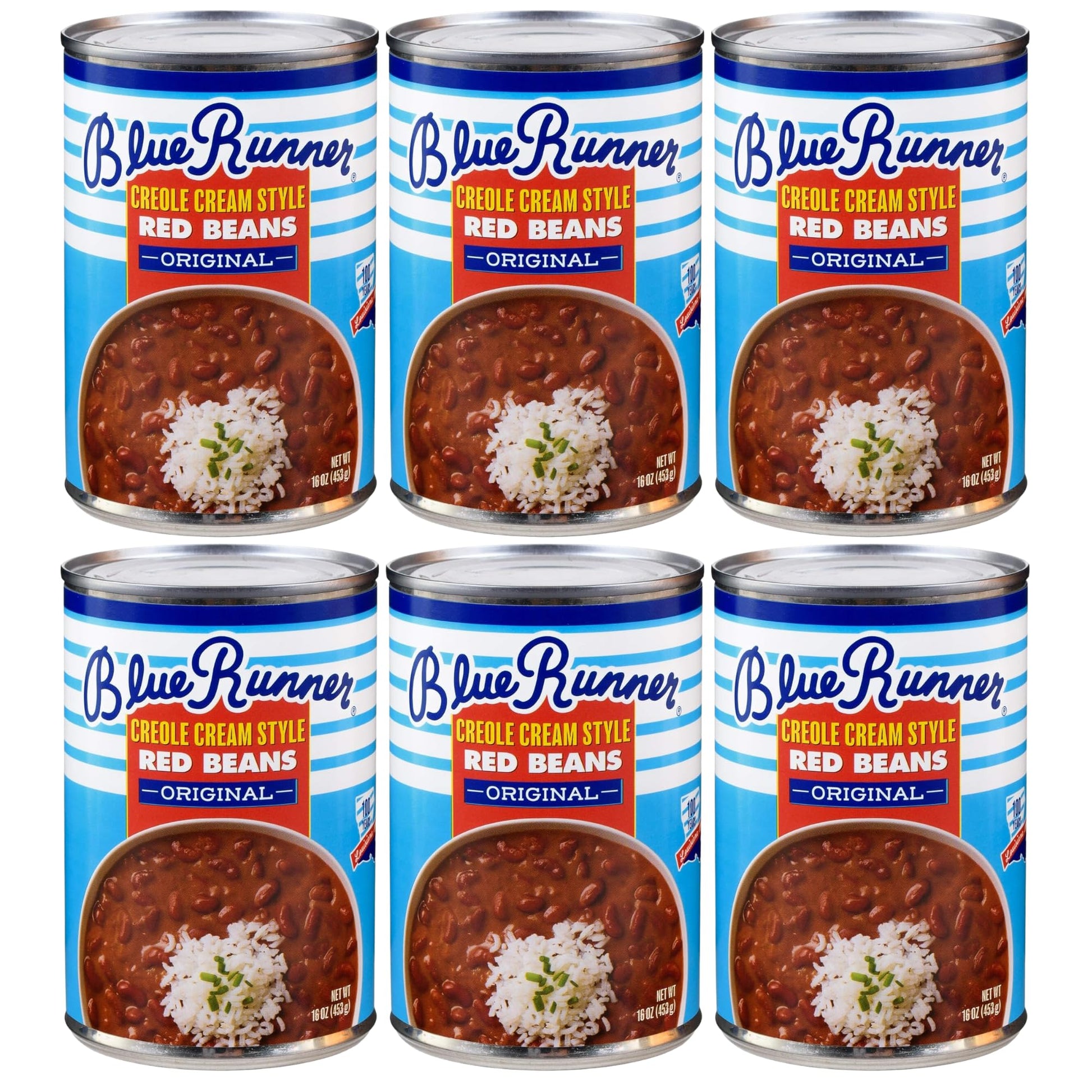 Blue Runner Creole Cream Style Red Beans 16 Oz (Pack Of 6) - New Orleans Best Authentic Red Beans - Slow Cooked to Perfection - 
