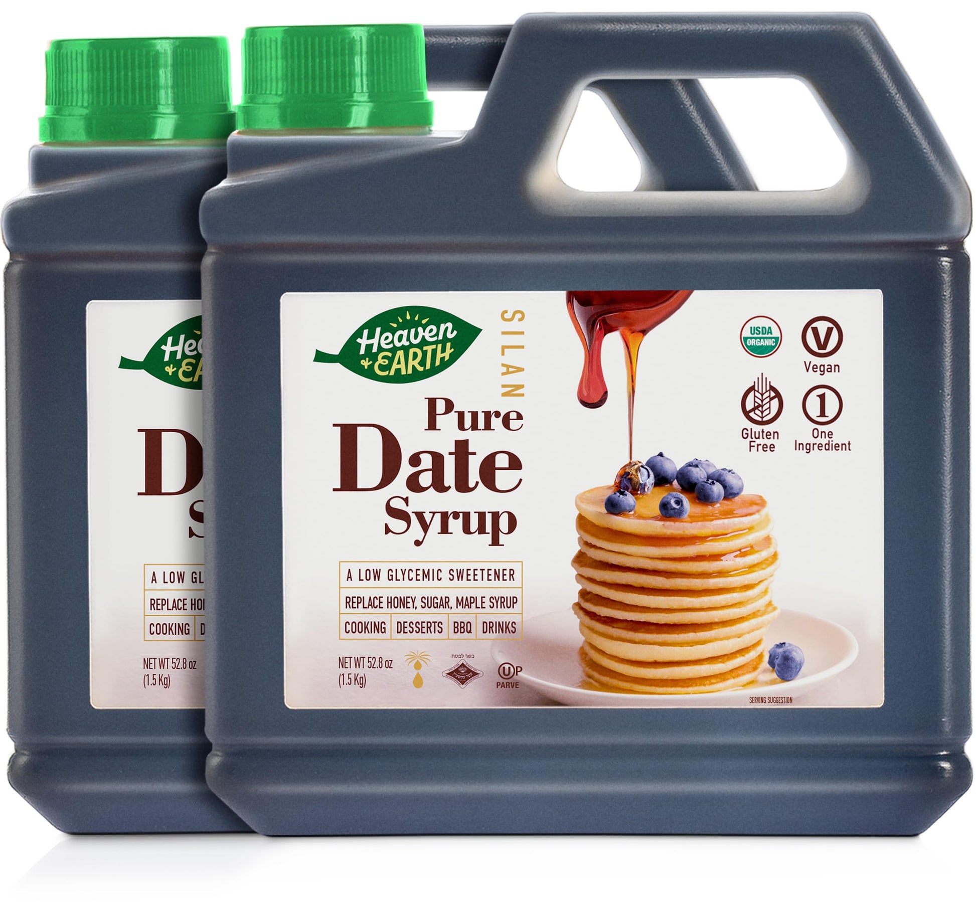 Heaven & Earth 100% Organic Date Syrup, Silan, 52.8oz (2 Pack = 6.6lb) | Just 1 Ingredient | All Natural Honey Alternative | Low