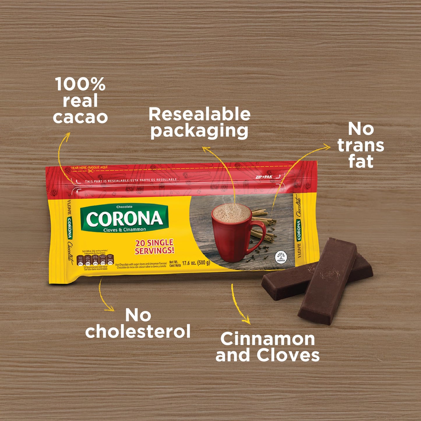 CORONA Resealable Chocolate Bars with Cinnamon & Cloves, 17.6 Ounce (Pack of 3)
