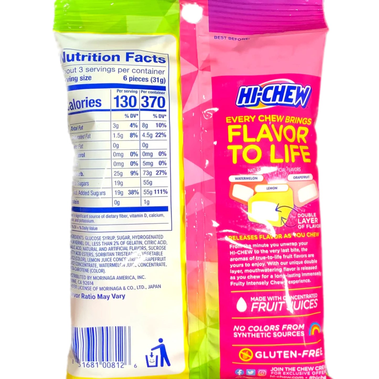 Sweetzo - Candy Sweet and Sour Mix, Watermelon, Grapefruit, and Lemon Individually Wrapped Chewy Candies, Pack of 3, 3.17 Ounces