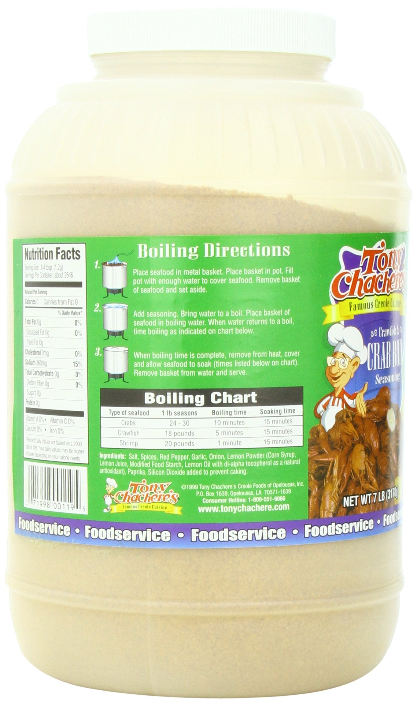 Tony Chachere Seafood Seasonings, Crawfish And Crab Boil, 7 Pound