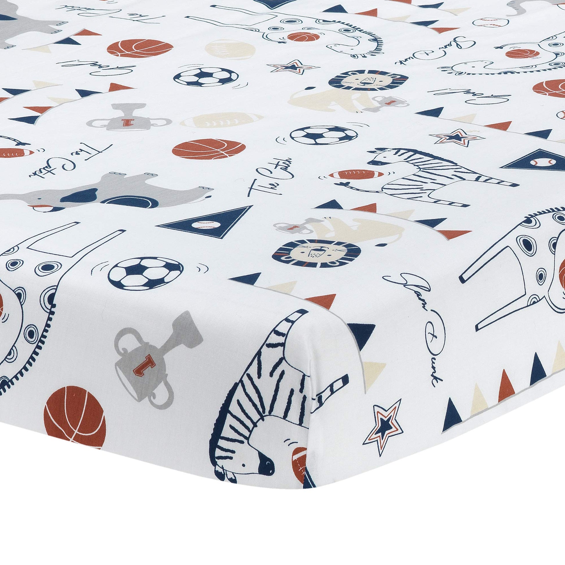 Lambs & Ivy Hall Of Fame Animals/Sports 100% Cotton Fitted Baby Crib Sheet
