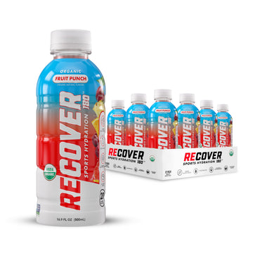 RECOVER 180 Organic Sports Hydration Drink, No Sugar, 15 Cal, Fruit Punch, 16.9 Fl Oz (Pack of 12)