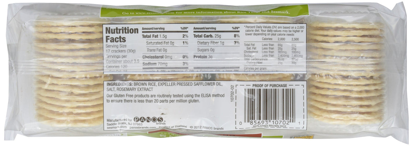 Sesmark Brown Rice Thins, 3.5 Oz