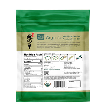 One Organic Sushi Nori Premium Roasted Organic Seaweed (10 Full Sheets)