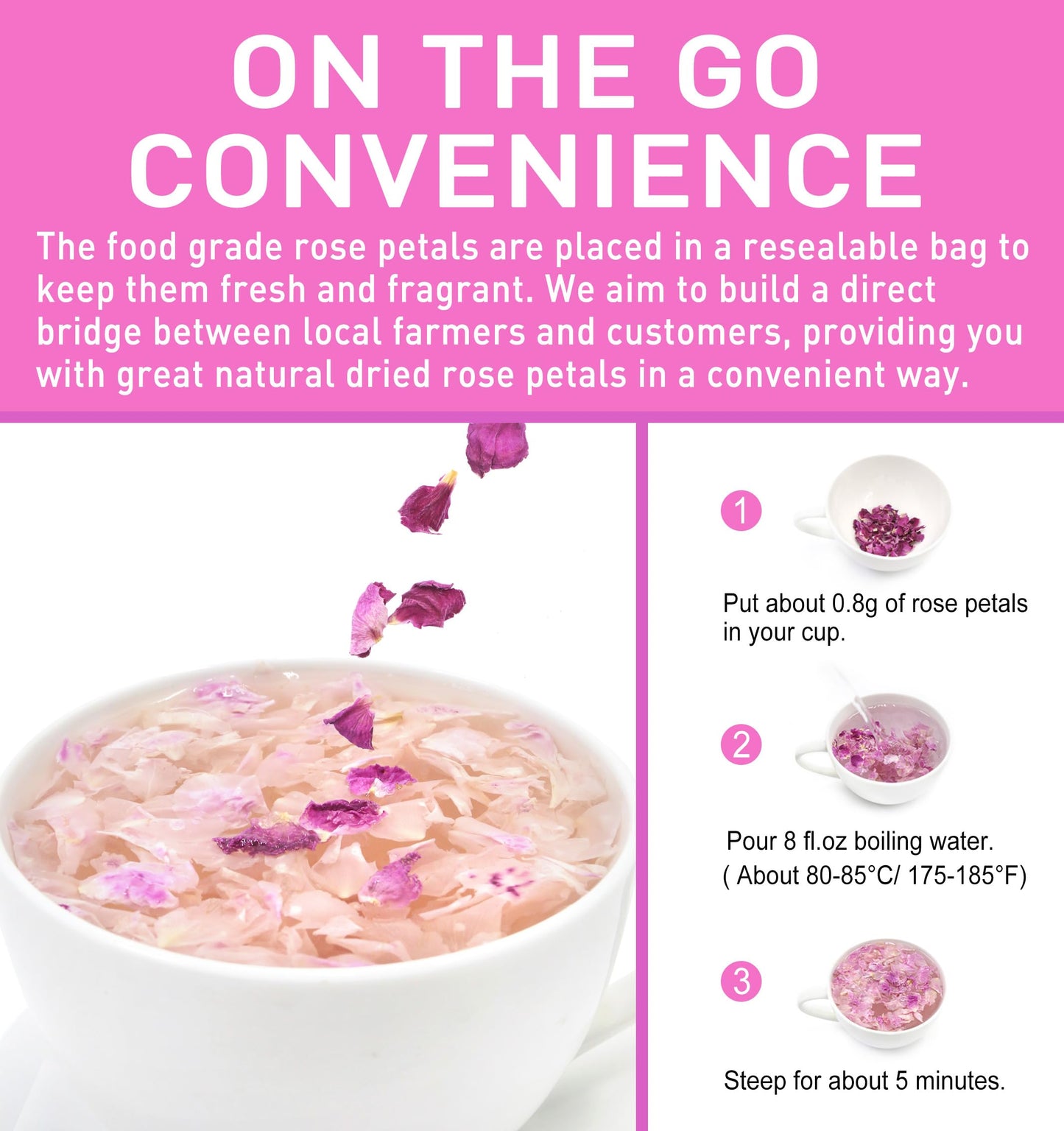Olvvla Dried Rose Petals - Edible Flowers for Tea, Baking, Decorations - 0.91oz/26g