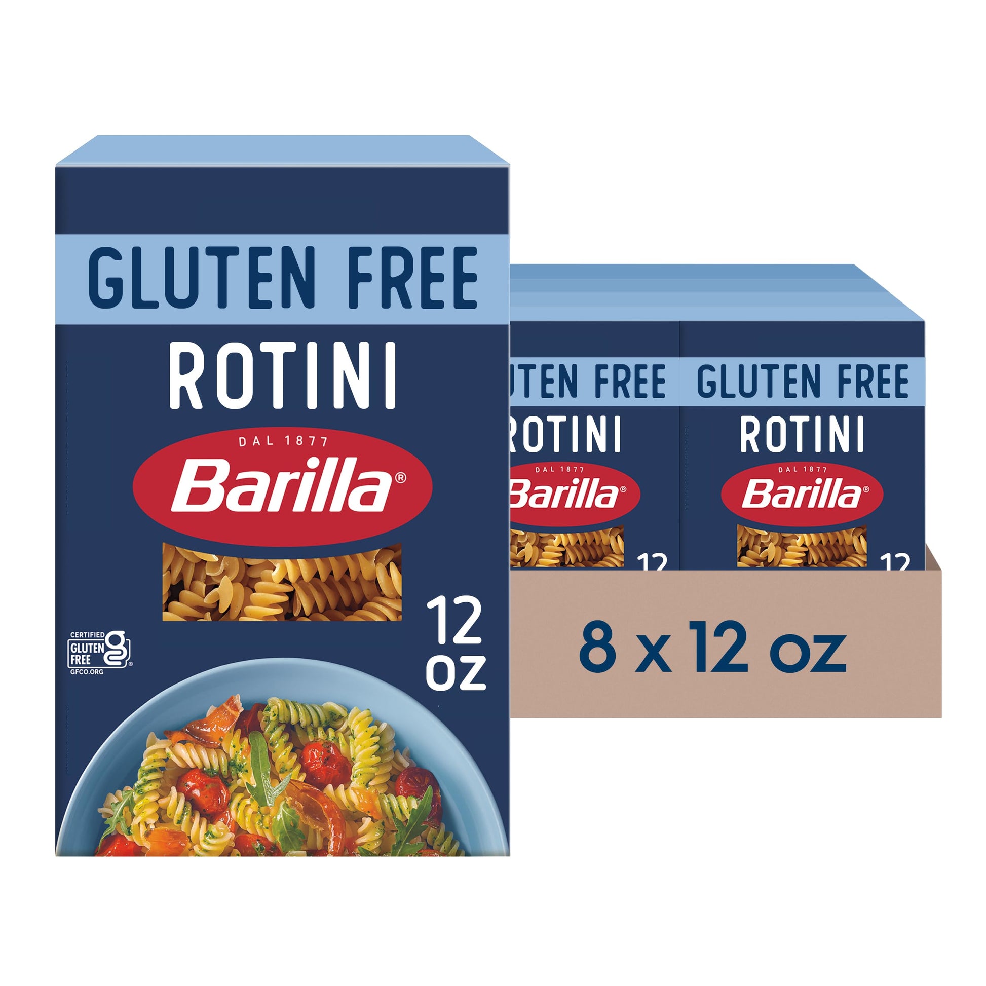Barilla Gluten Free Rotini Pasta, 12 Ounce (Pack of 8) - Non-GMO Gluten Free Pasta Made with Blend of Corn & Rice - Vegan