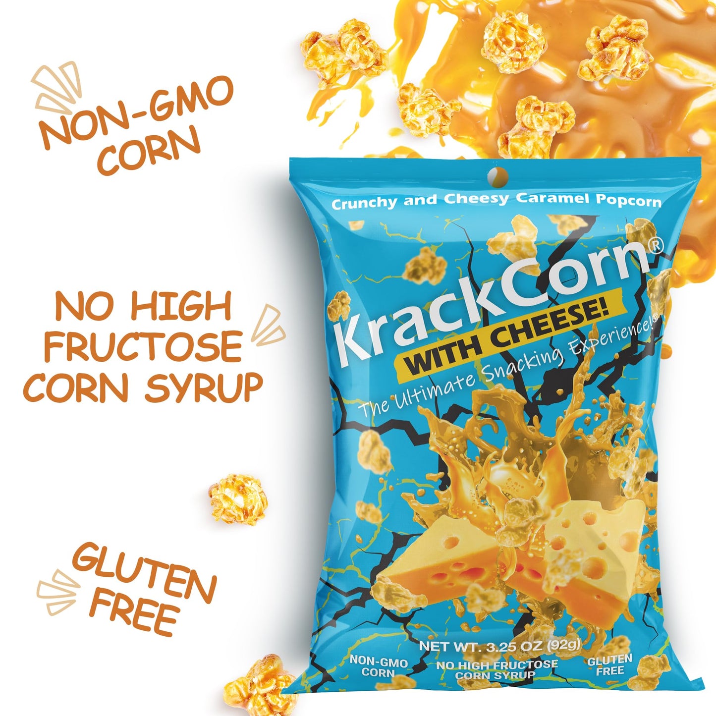 KrackCorn Cheese & Caramel Popcorn, Gluten Free, Non-GMO, 3.25oz (Pack of 6)