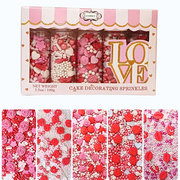 Confect Pink Mini Roses & Lips I Silver Hearts & Vermcelli And White Pearls | Sprinkles For Baking & Cake Decorative | Baby Show