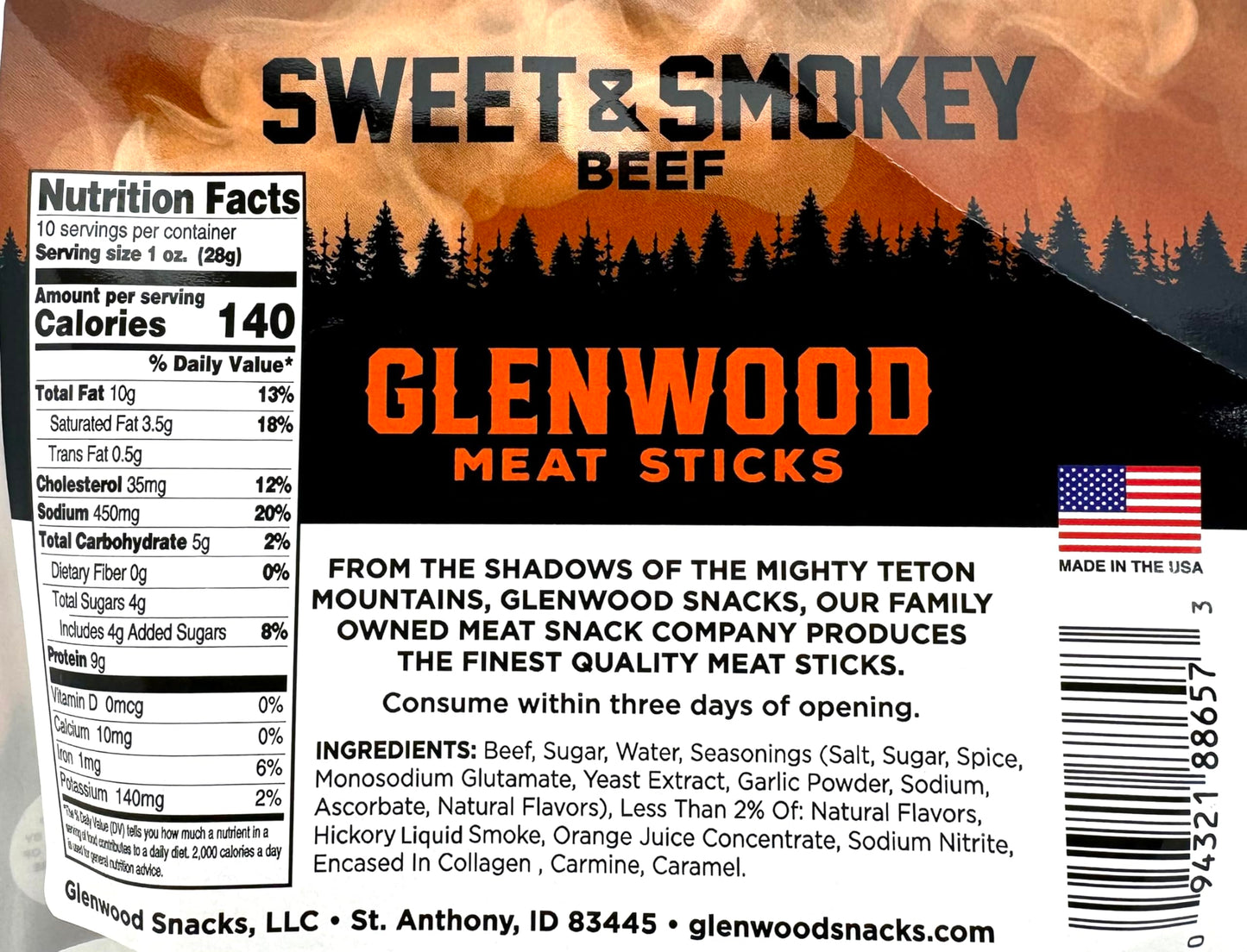 Glenwood Snacks High Protein Meat Sticks, Sweet & Smokey, 10 Ounce Pack