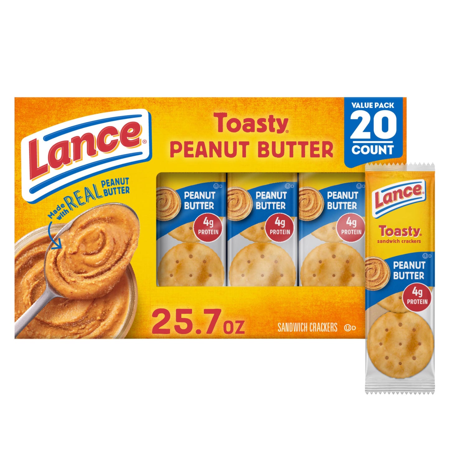 Lance Sandwich Crackers, Toasty Peanut Butter, 20 Packs, 6 Sandwiches Each, 8.57 Ounce (Pack of 3)