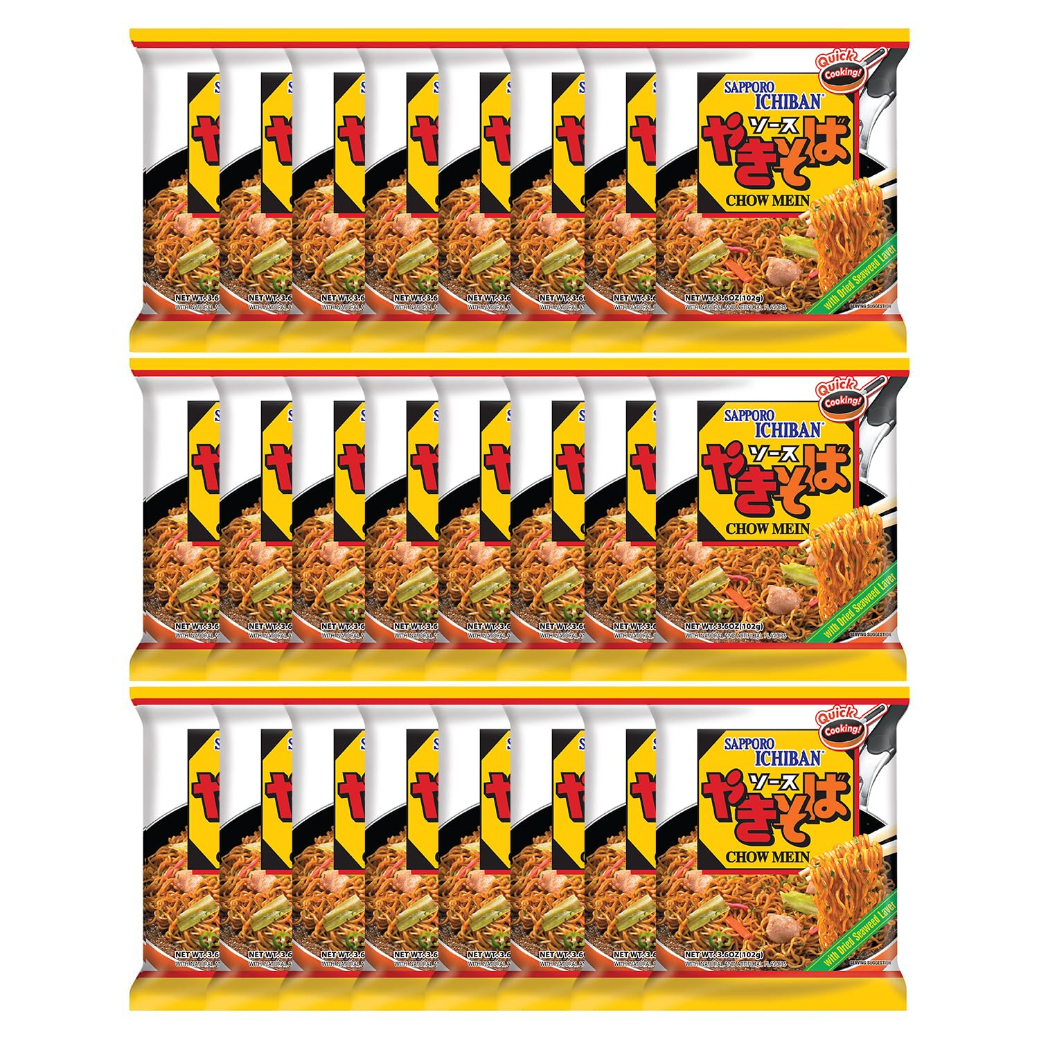 [Sapporo Ichiban] Yakisoba, No.1 Tasting Instant Japanese Fried Noodles, Delicious Chow Mein (3.6 Oz. X 24 Packs) | 24 Pack Case