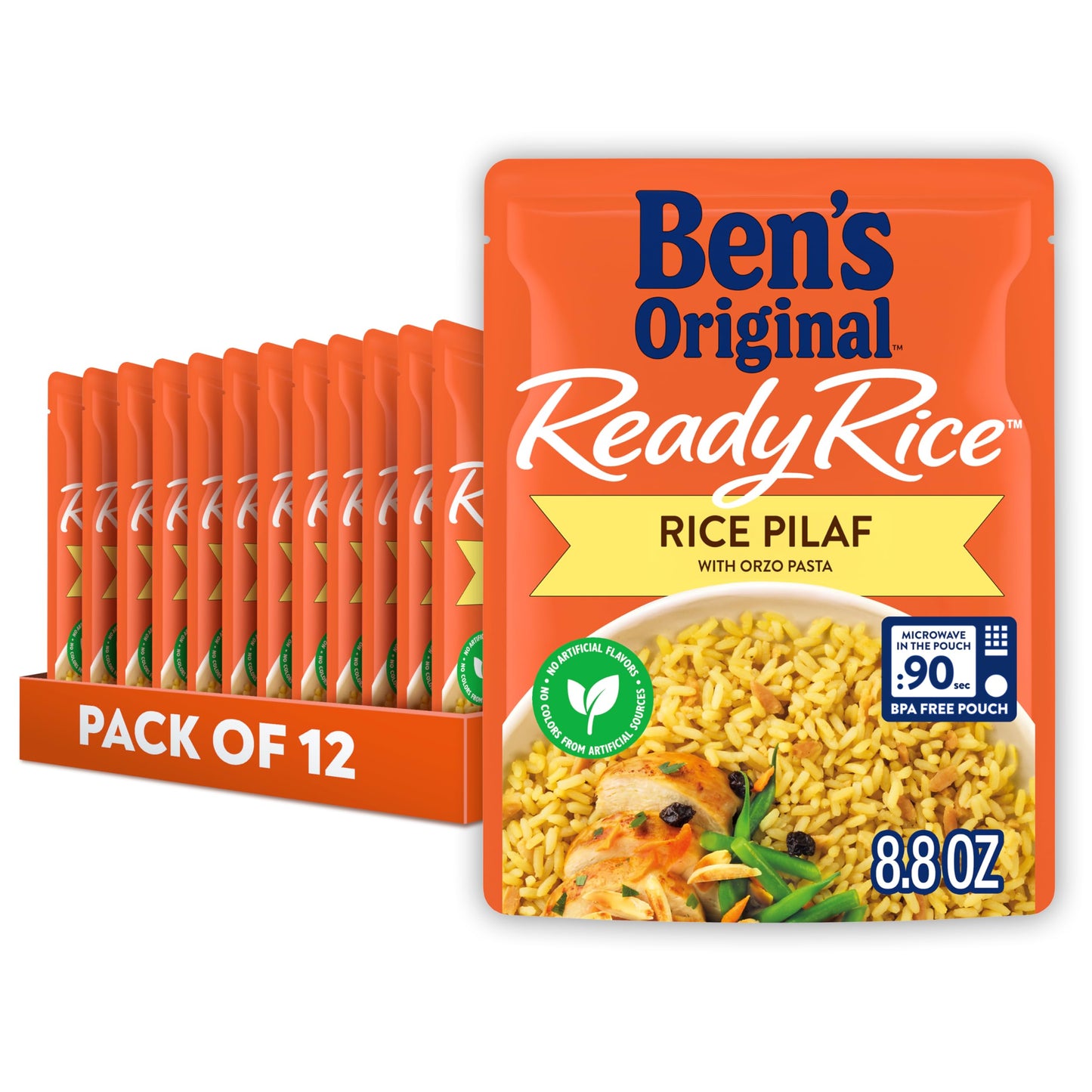 BEN S ORIGINAL Ready Rice Rice Pilaf Flavored Rice, Easy Dinner Side, 8.8 oz Pouch (Pack of 12)