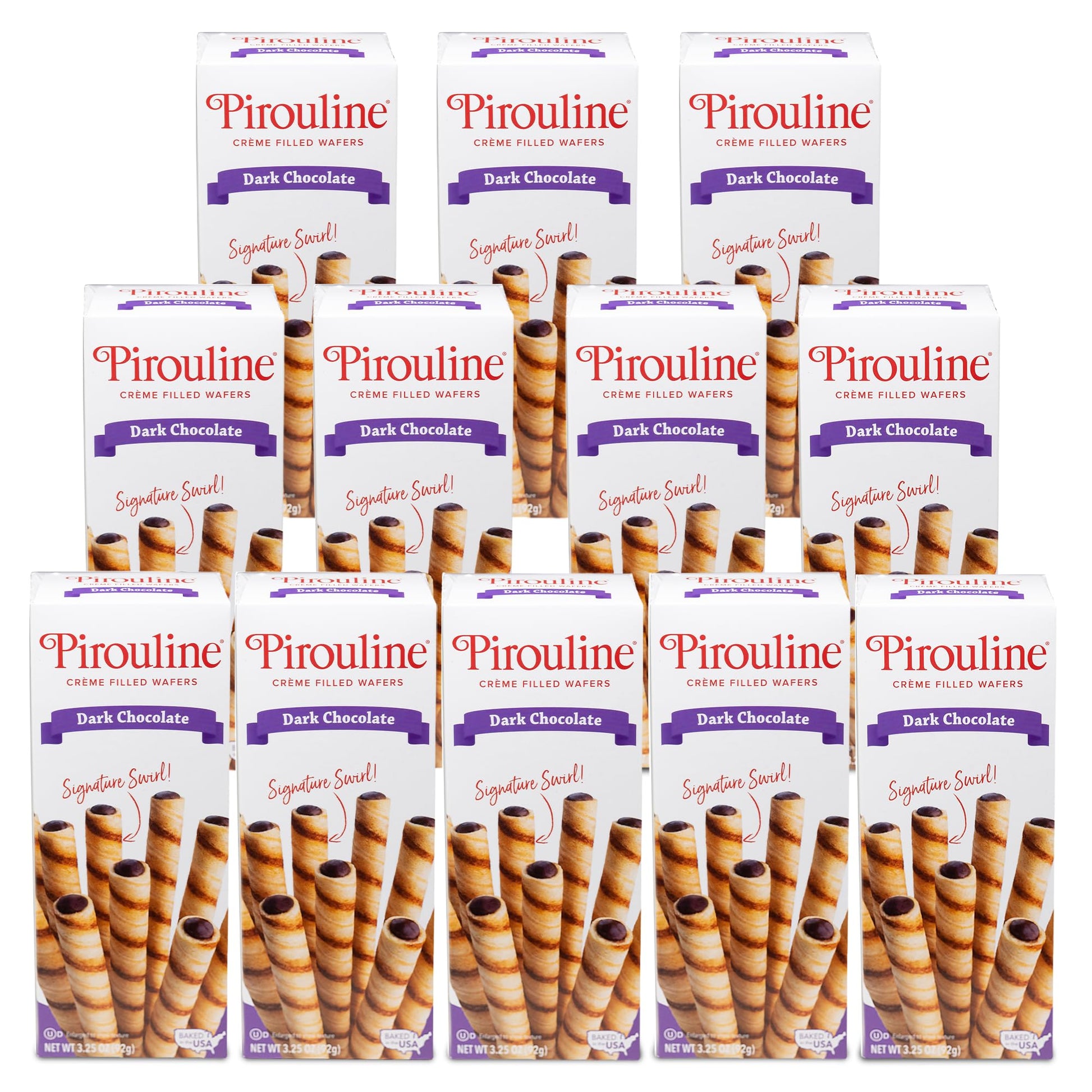 Pirouline Rolled Wafers – Dark Chocolate – Rolled Wafer Sticks, Crème Filled Wafers, Rolled Cookies For Coffee, Tea, Ice Cream, Snacks, Parties, Gifts, Birthdays – 3.25Oz Carton 12 Pack