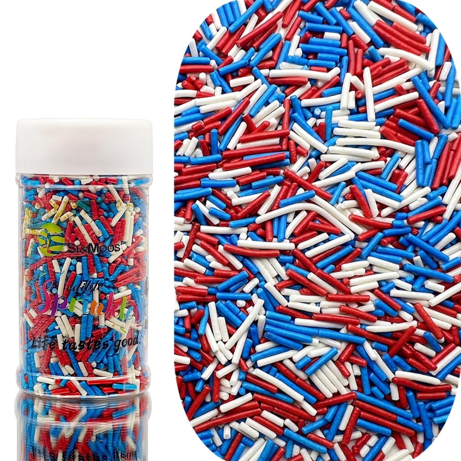 SE Si&Moos Red White Blue Jimmies Sprinkles Patriotic Sprinkles for Cake Decorating Fourth of July Cupcake Decorations Edible Cr
