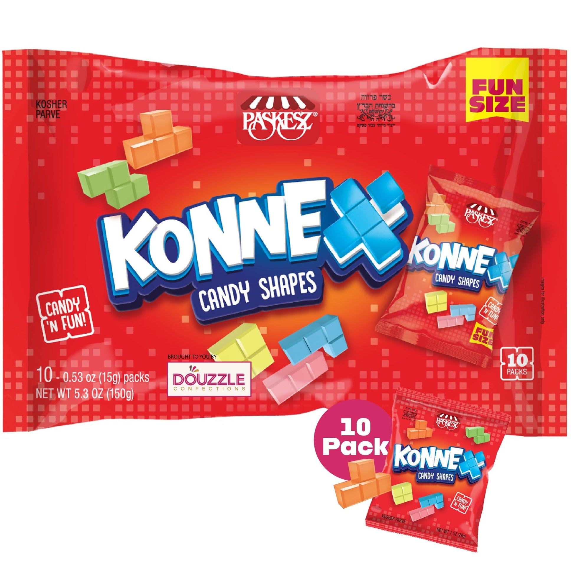 DOUzzle Konnex Candy Shapes, Edible Building Blocks (10 Count, Pack of 1) Individually Wrapped Candies, Birthday Party Favors, G