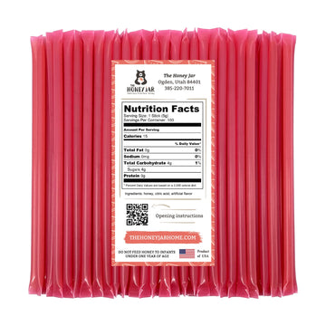 The Honey Jar Watermelon Flavored Honey Sticks - Pure Honey Straws For Tea, Coffee, Or A Healthy Treat - One Teaspoon Of Flavore