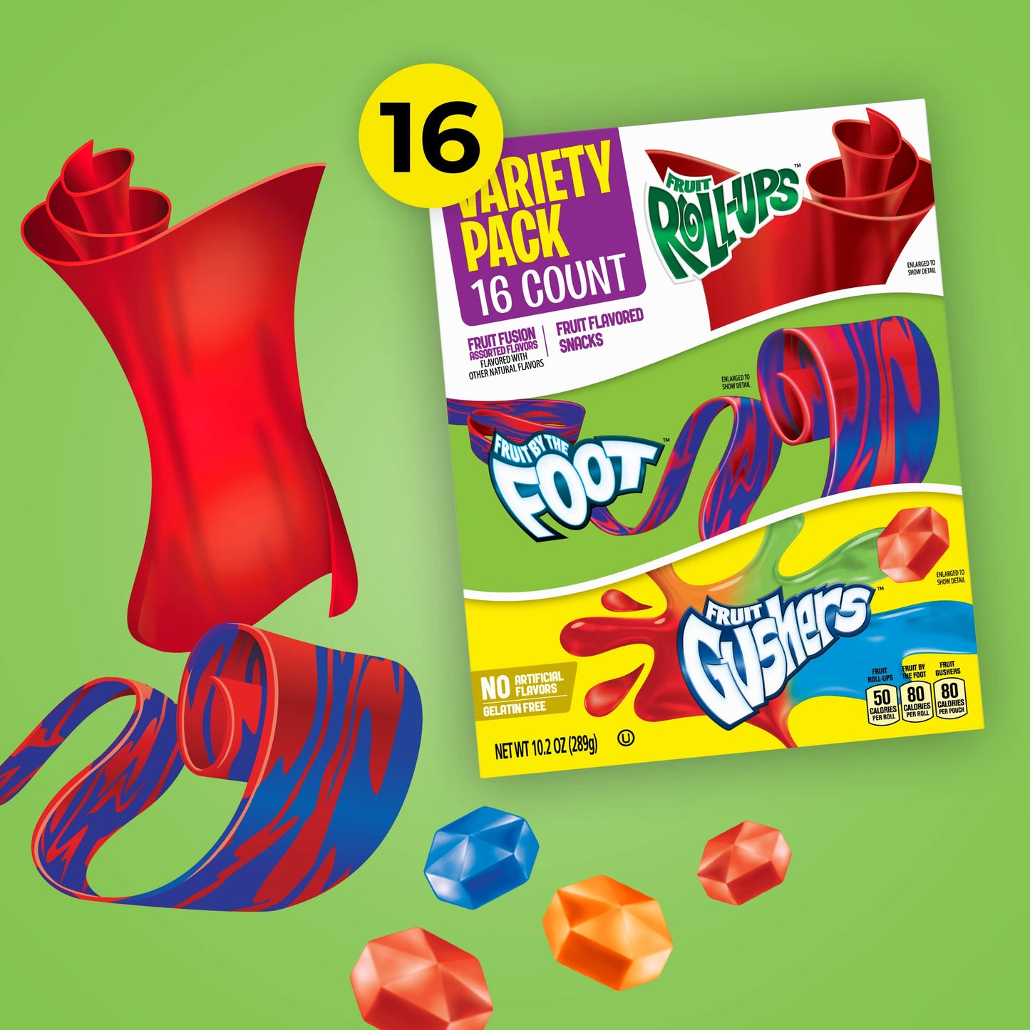 Betty Crocker Snacks Variety Pack - Fruit Roll-Ups, Fruit by the Foot, Gushers - 16 ct (Pack of 6)