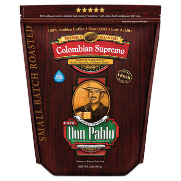 2Lb Don Pablo Colombian Supremo - Medium-Dark Roast - Whole Bean Coffee - Low Acidity - 2 Pound (2 Lb) Bag