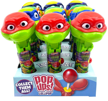 Pop Ups! Teenage Mutant Ninja Turtle Lollipop Holder - 12 Lollipops With Cases - Individually Wrapped Candy Party Favors - Tmnt