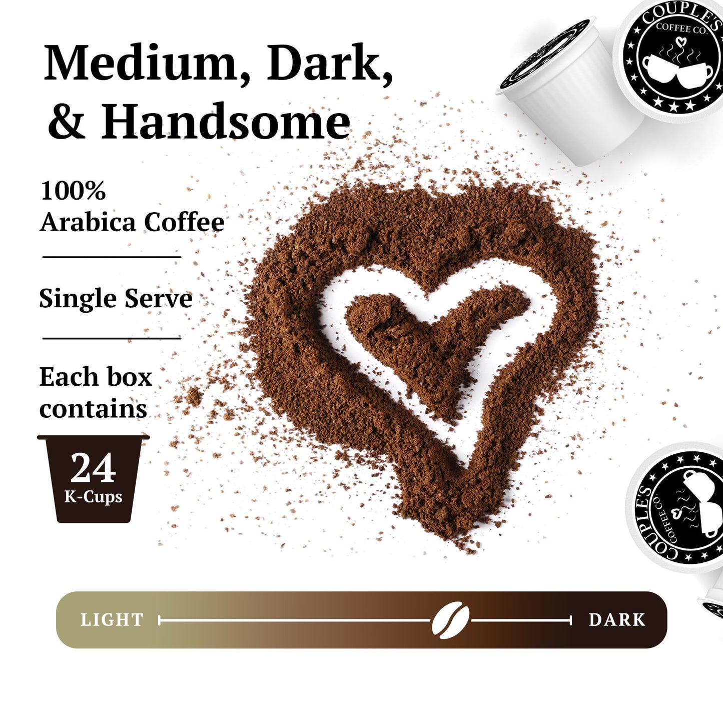 COUPLES COFFEE K-Cups, Medium Dark Roast, 100% Arabica Beans, Compatible with Single Serve malt-inspired, 24 Count