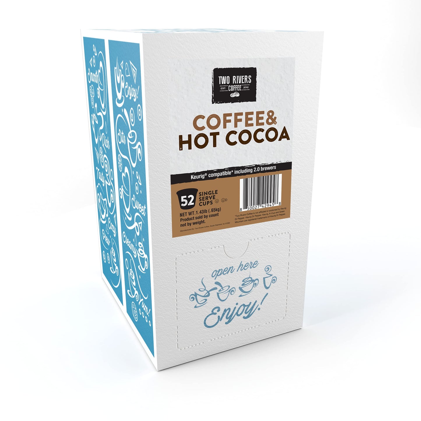Two Rivers Coffee Hot Chocolate Pods Sampler, 52 Count, Compatible with K Cup malt-inspired, Coffee and Cocoa Variety