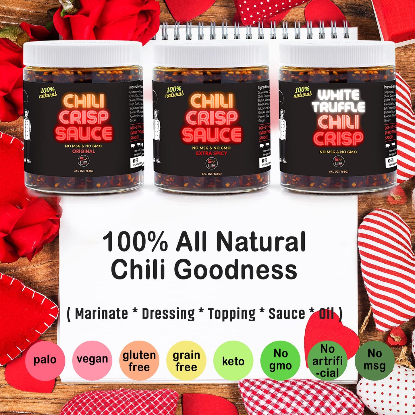 SAUCE UP Extra Spicy Chili Crisp Sauce - Vegan, Gluten-Free, 2 Pack (6oz Each) - Artisan Gourmet Crispy Condiment, No MSG