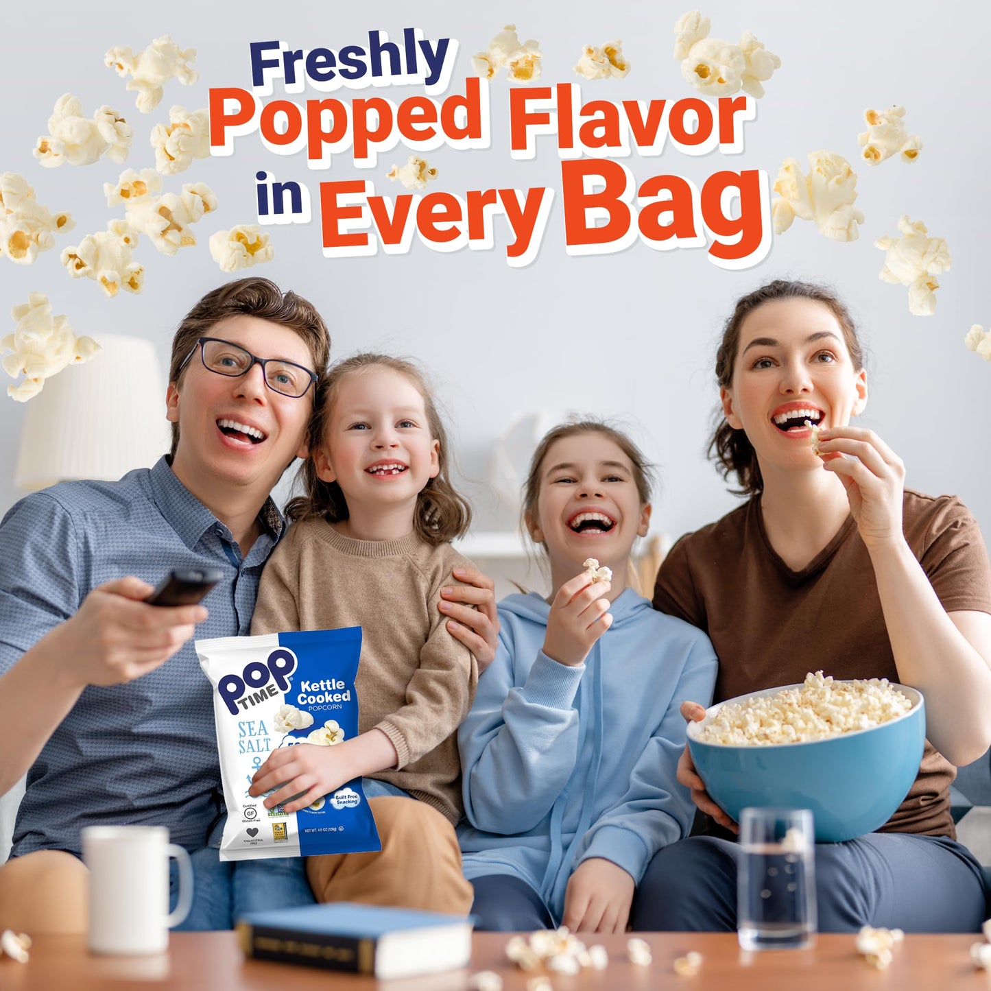 Poptime Sea Salt Popcorn Bags Individual Servings - Gourmet Popcorn Individual Bags, Healthy Snack Popped With Heart-Healthy Avo