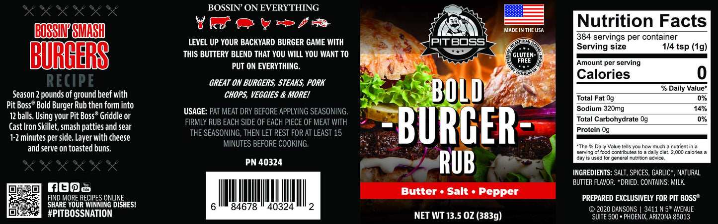 Pit Boss 40324 Bold Burger Rub Grill Spices, 13.5 Ounce (Pack Of 1), Multicolored