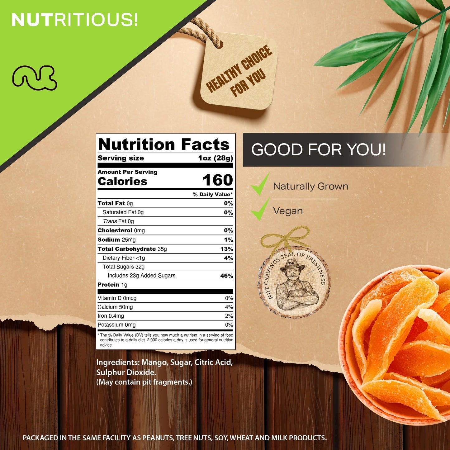 Nut Cravings Dry Fruits - Sun Dried Mango Slices, With Sugar Added (8Oz - 1 Pack) Packed Fresh In Resealable Bag - Sweet Snack,