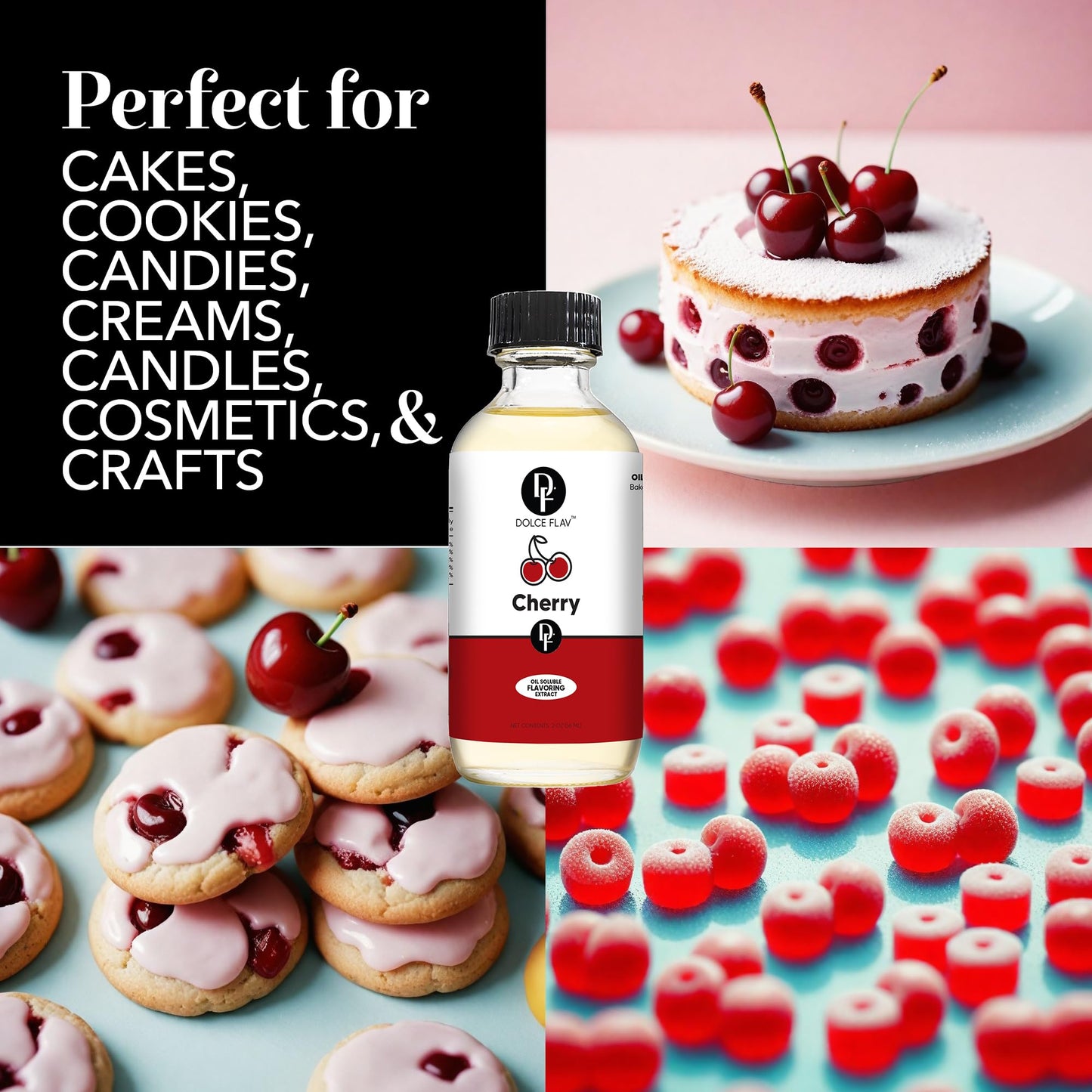 Dolce Flav Cherry Extract – Oil-Soluble, Sugar-Free, 2 Oz. Concentrated Flavor for Candy, Chocolates & Desserts